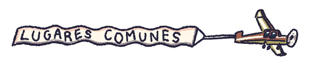 Lugares comunes — banner ilustrado de un avión con bandera