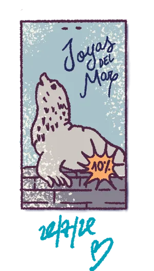 Ilustración de un lobo marino, personaje del álbum